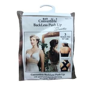 SMOOTHIE Black Convertible Backless Push Up Bra Size 36B 1960's Sty 193